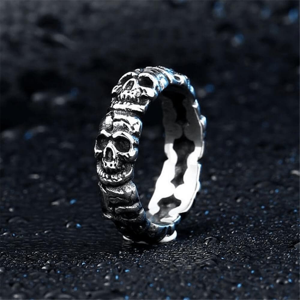 Surrounded Stainless Steel Skull Ring | Gthic.com