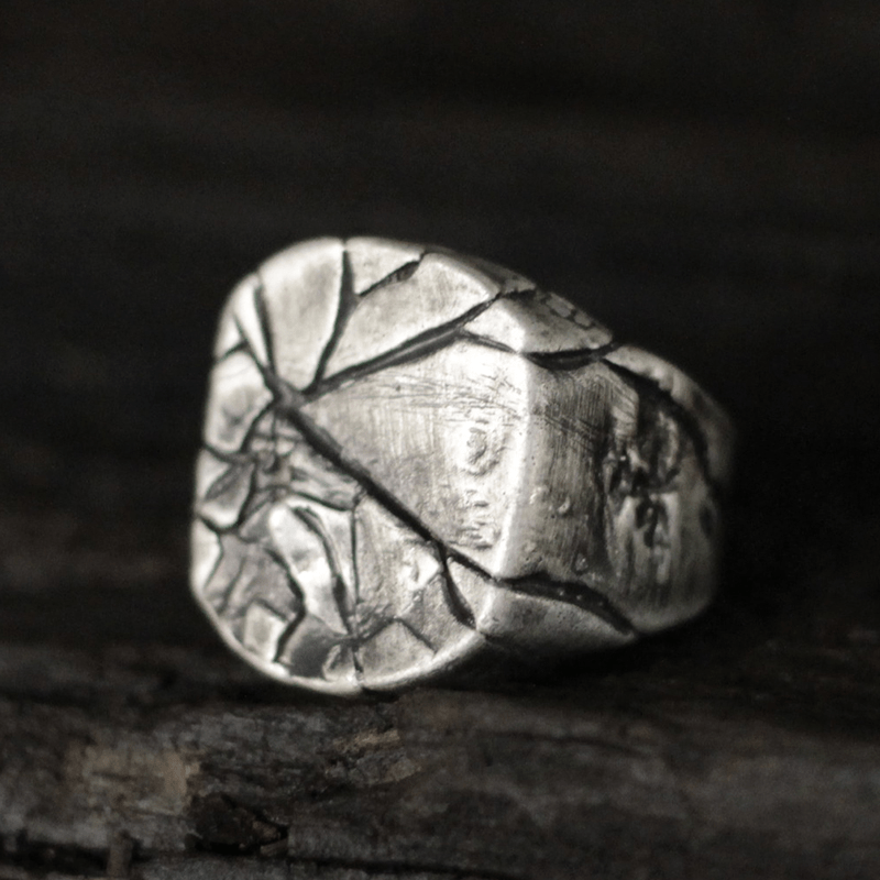 Cracked Stone Texture Sterling Silver Brass Ring