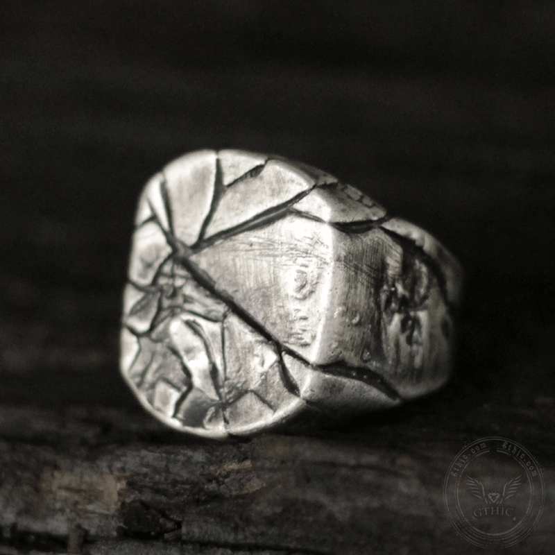 Cracked Stone Texture Sterling Silver Brass Ring