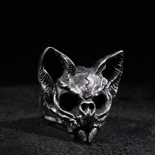 Bague tête de mort chat gothique en argent sterling