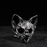 Anello teschio in argento sterling con gatto gotico