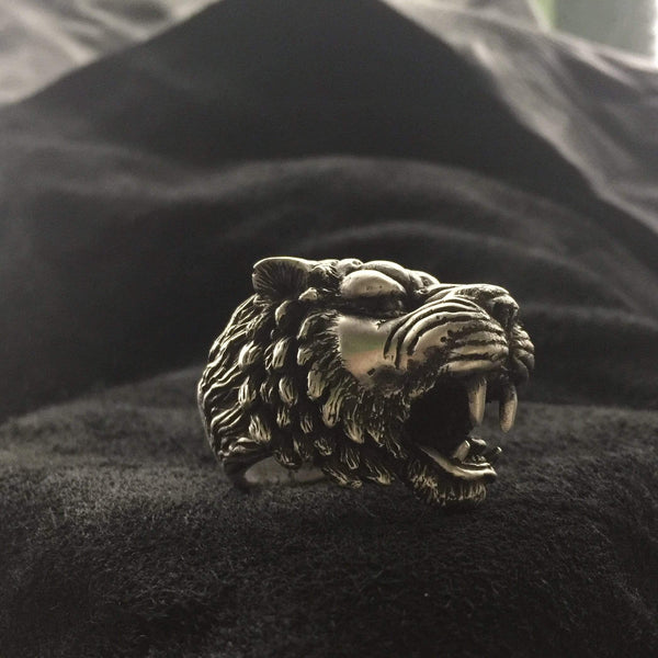 Punk Lizard Tiger Adjustable Ring For Men & Women – Vintage Thai Silver Style, Copper