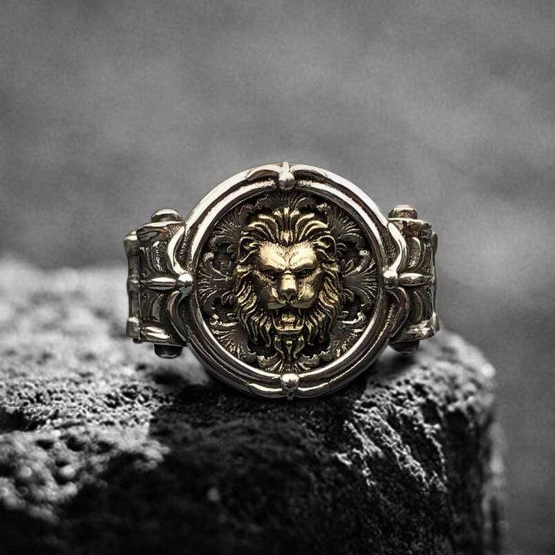 Men's Solid White Gold Lion Head Ring (Large) | Lion Rings | 925 Silver