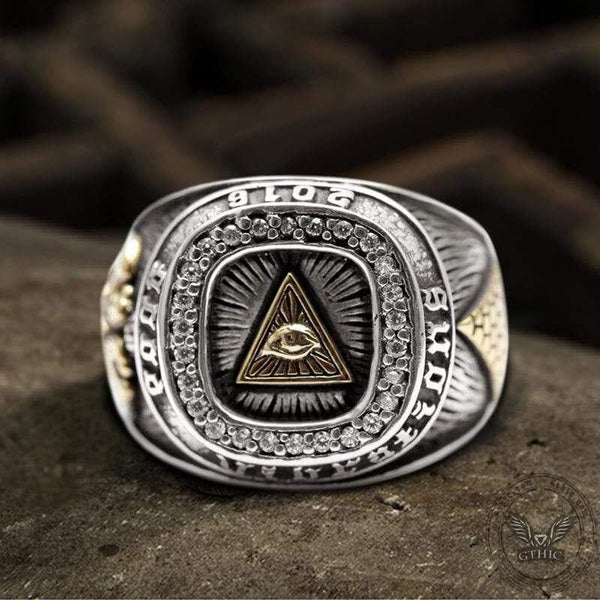 Eye of Providence Sterling Silver Masonic Ring 01 | Gthic.com