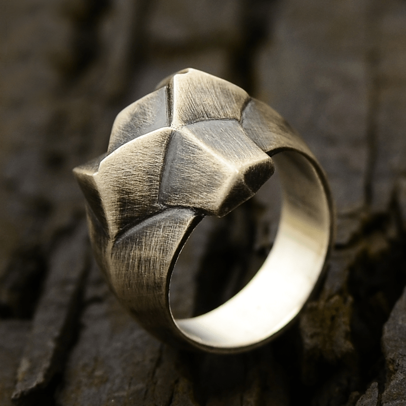 Faceted Fox Head Sterling Silver Biker Ring | Gthic.com