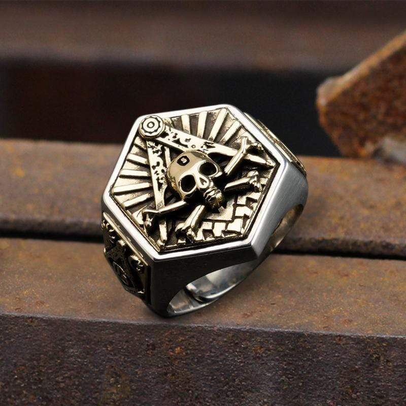 Freemason Light Sterling Silver Masonic Skull Ring 01 | Gthic.com