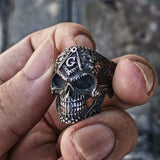 Heavy Metal Sterling Silver Masonic Skull Ring 01 | Gthic.com