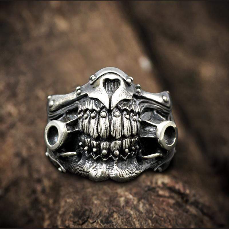 Unique Face Shield Sterling Silver Ring