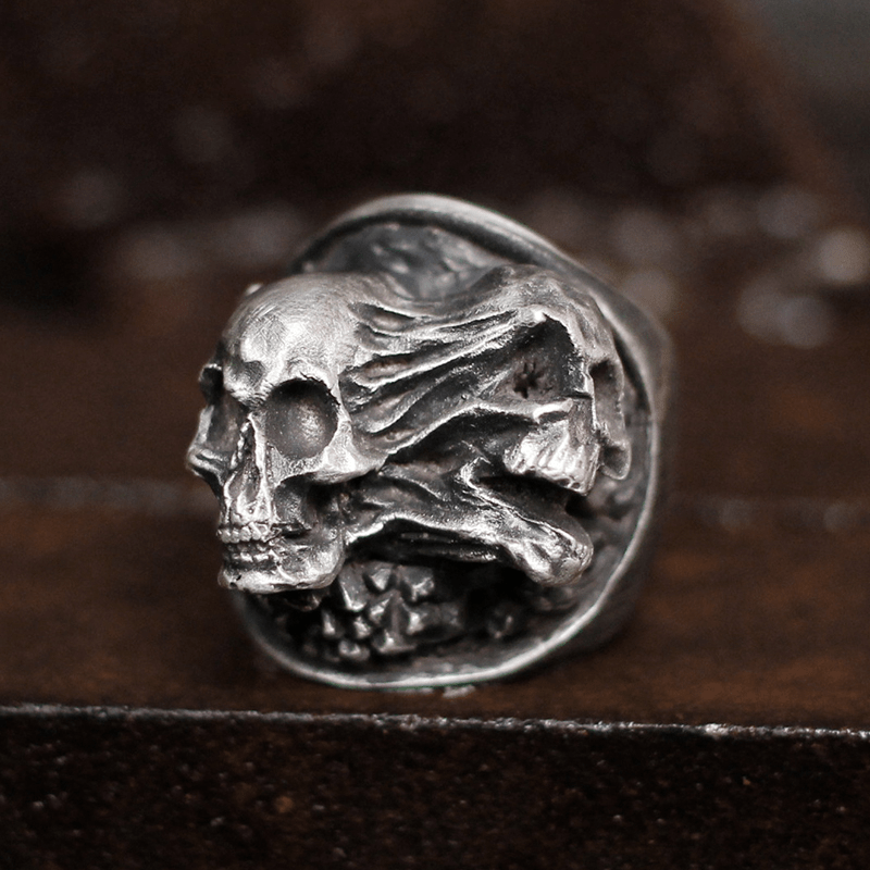 Bague tête de mort en laiton et argent sterling Ripped Soul