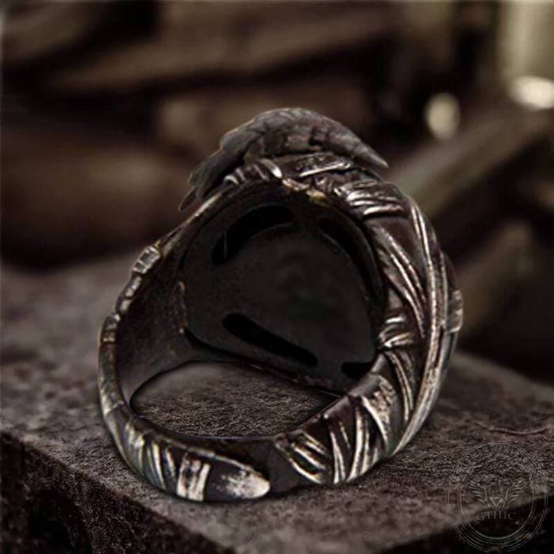 Bague tête de mort en argent sterling Corbeau