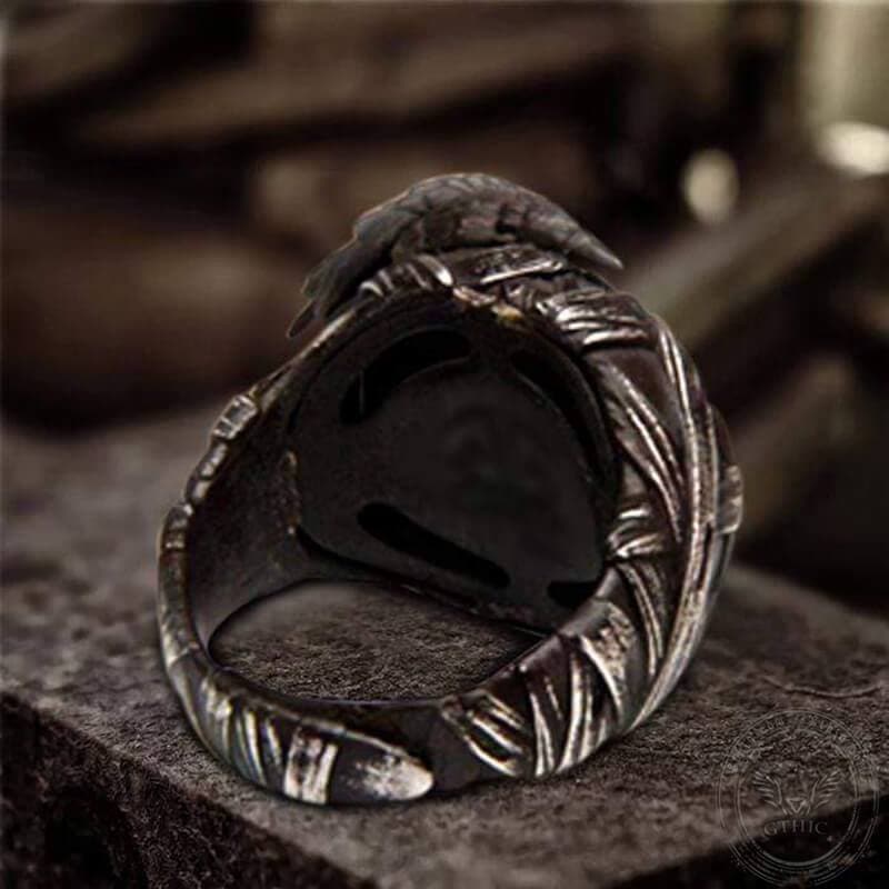 Krähen-Totenkopf-Ring aus Sterlingsilber