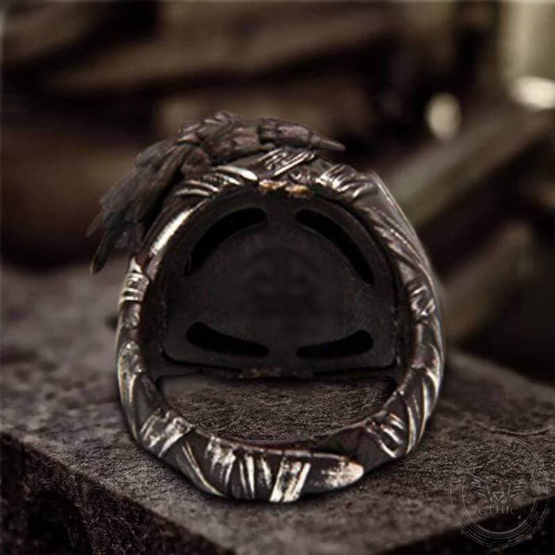 Krähen-Totenkopf-Ring aus Sterlingsilber