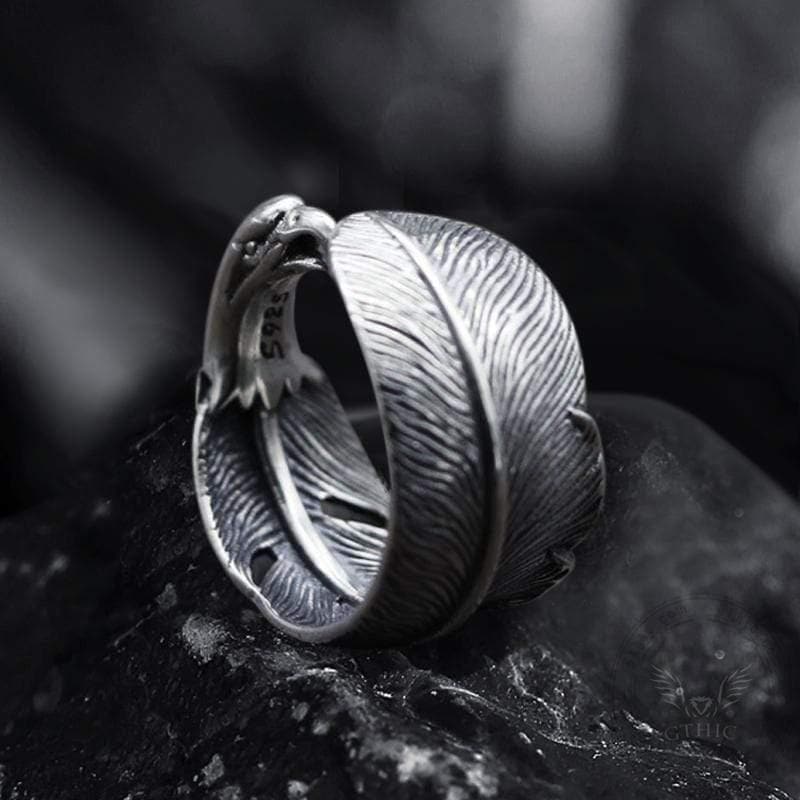 Indian Eagle Feather Sterling Silver Animal Ring | Gthic.com