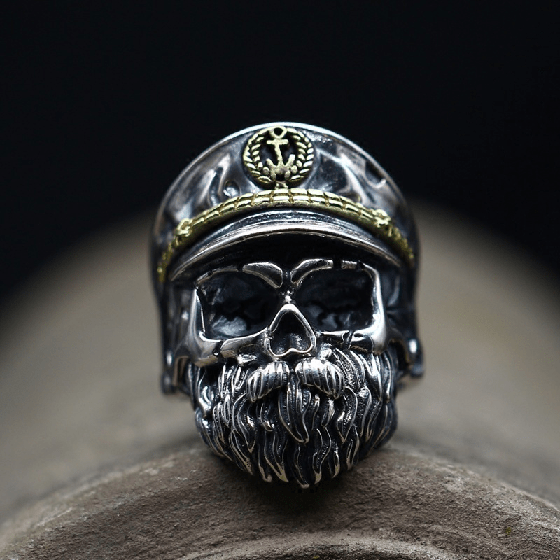 Navy Captain Sterling Silver Skull Ring | Gthic.com