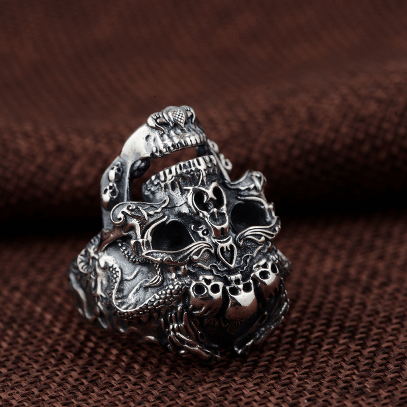 Double Dragon Sterling Silver Skull Ring – GTHIC