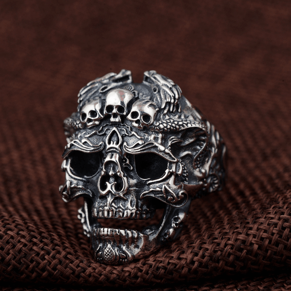 Double Dragon Sterling Silver Skull Ring | Gthic.com