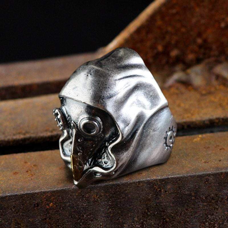 Anello teschio in argento sterling del dottore della peste