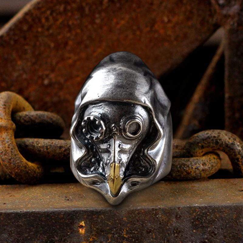 Plague Doctor Sterling Silver Skull Ring 01 | Gthic.com