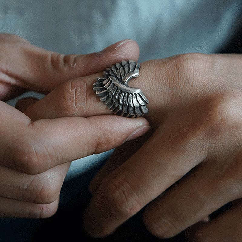 Angel Wing Brass Sterling Silver Beast Ring