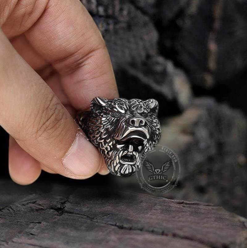 Bear Warrior Biker Viking Ring | Gthic.com