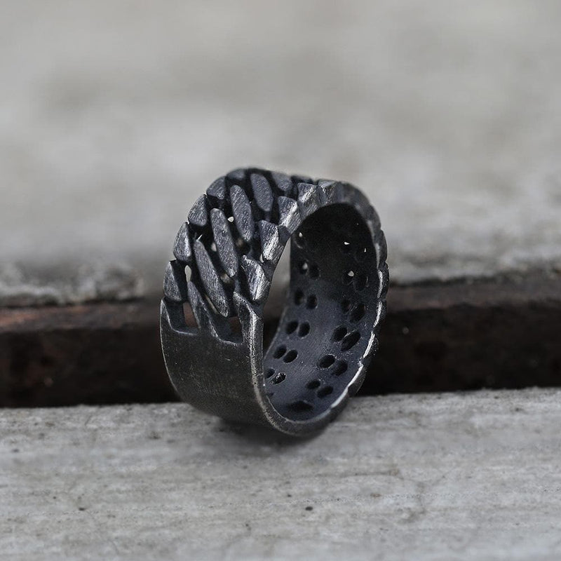 Locomotive Style Chain Stripes Stainless Steel Ring | Gthic.com