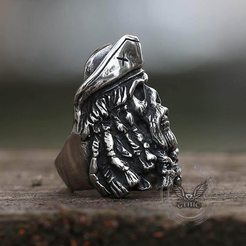 Black Pearl Pirates Stainless Steel Skull Ring | Gthic.com