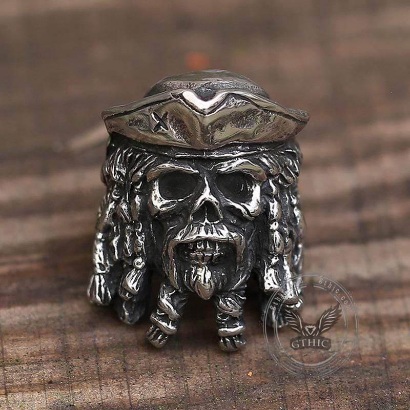 Black Pearl Pirates Stainless Steel Skull Ring | Gthic.com