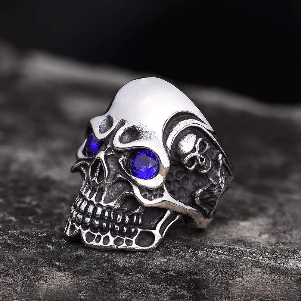 Ruby Sapphire Eye Stainless Steel Skull Ring – GTHIC