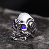Ruby & Sapphire Eye Stainless Steel Skull Ring | Gthic.com
