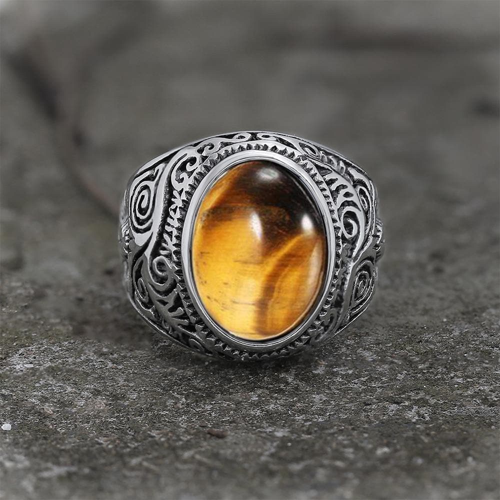 Vintage Pattern Gem Sterling Silver Ring 05 brown | Gthic.com