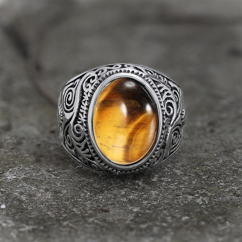 Vintage Pattern Gem Stainless Steel Ring 05 brown | Gthic.com