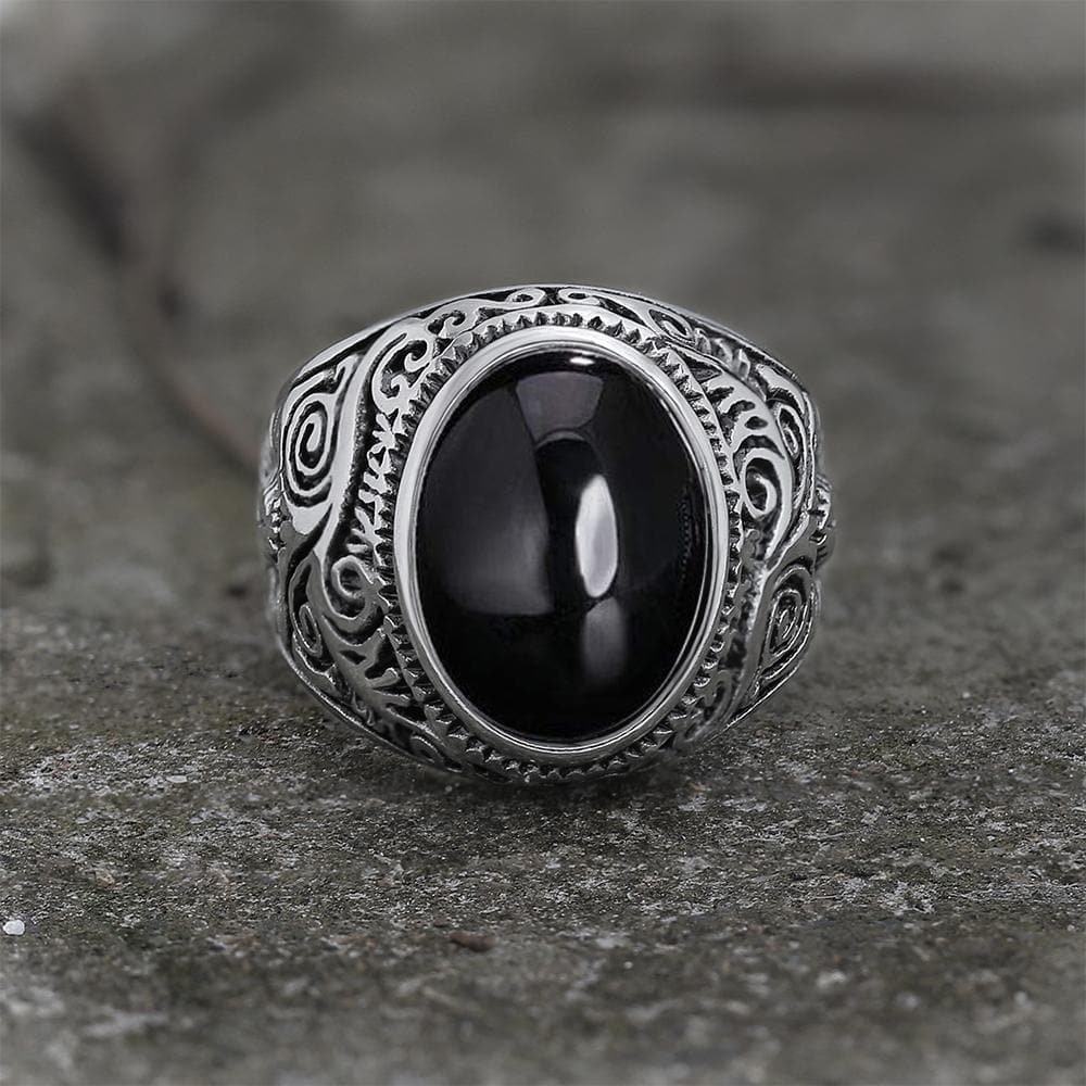 Vintage Pattern Gem Sterling Silver Ring 04 black | Gthic.com