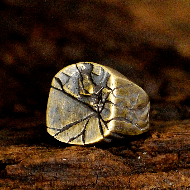 Cracked Stone Texture Sterling Silver Brass Ring