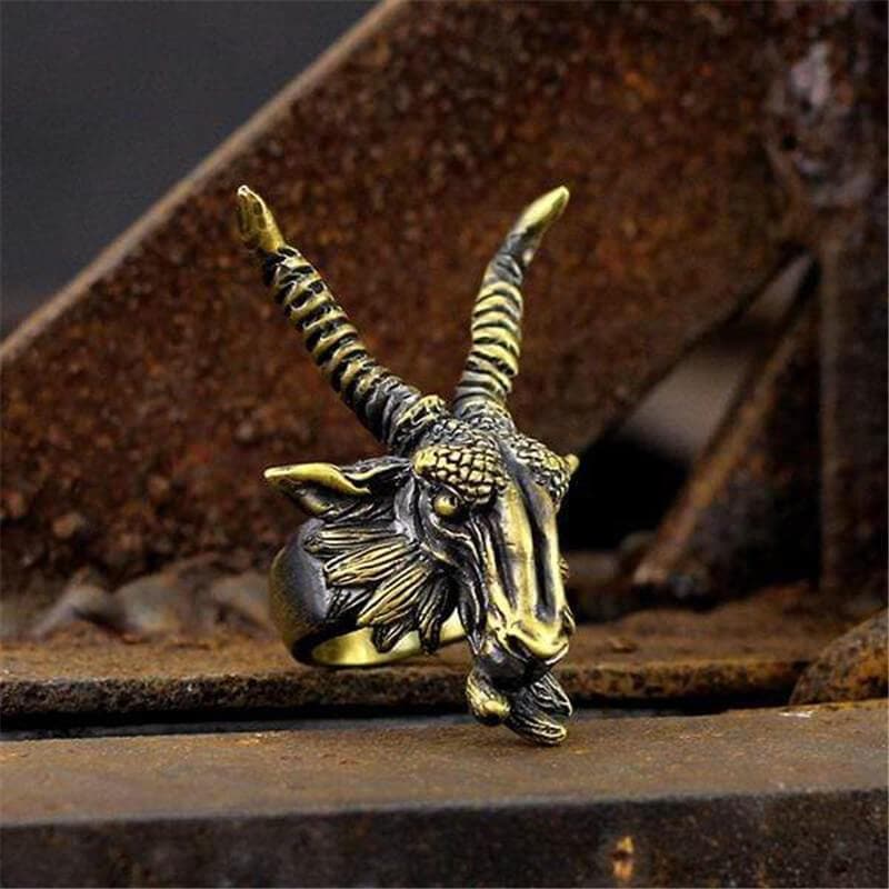 Evil Satan Ram Head Brass Animal Ring