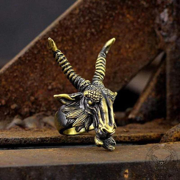 Evil Satan Ram Head Brass Animal Ring | Gthic.com