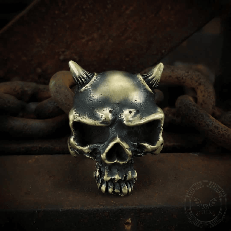Horn Brass Skull Ring 01 | Gthic.com
