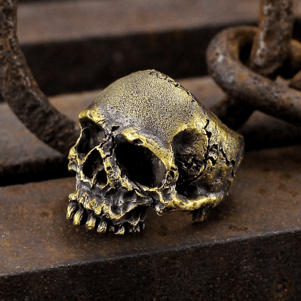 Gothic Unique Embrace Skull Skeleton Adjustable Ring Brass and 925
