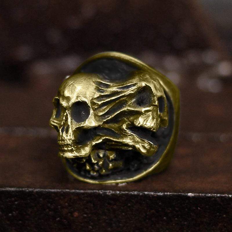 Bague tête de mort en laiton et argent sterling Ripped Soul