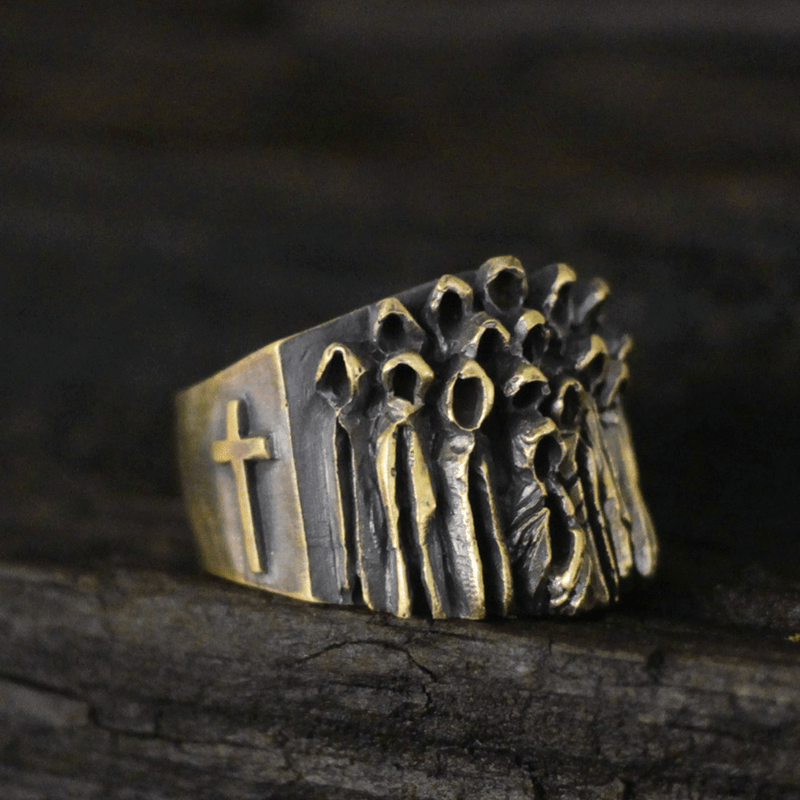 Vintage Ruinenkreuz Messing Sterling Silber Totenkopf Ring