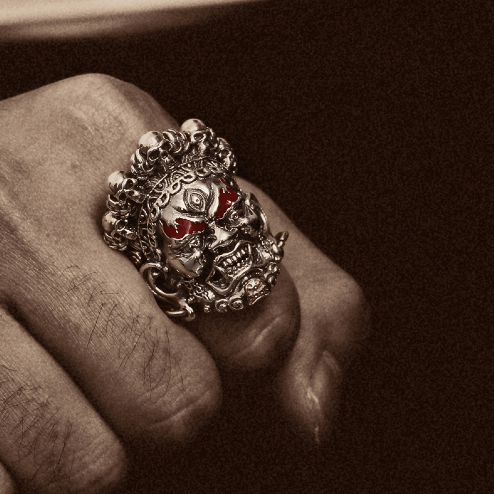 Buddha God of Wealth Stainless Steel Skull Ring | Gthic.com