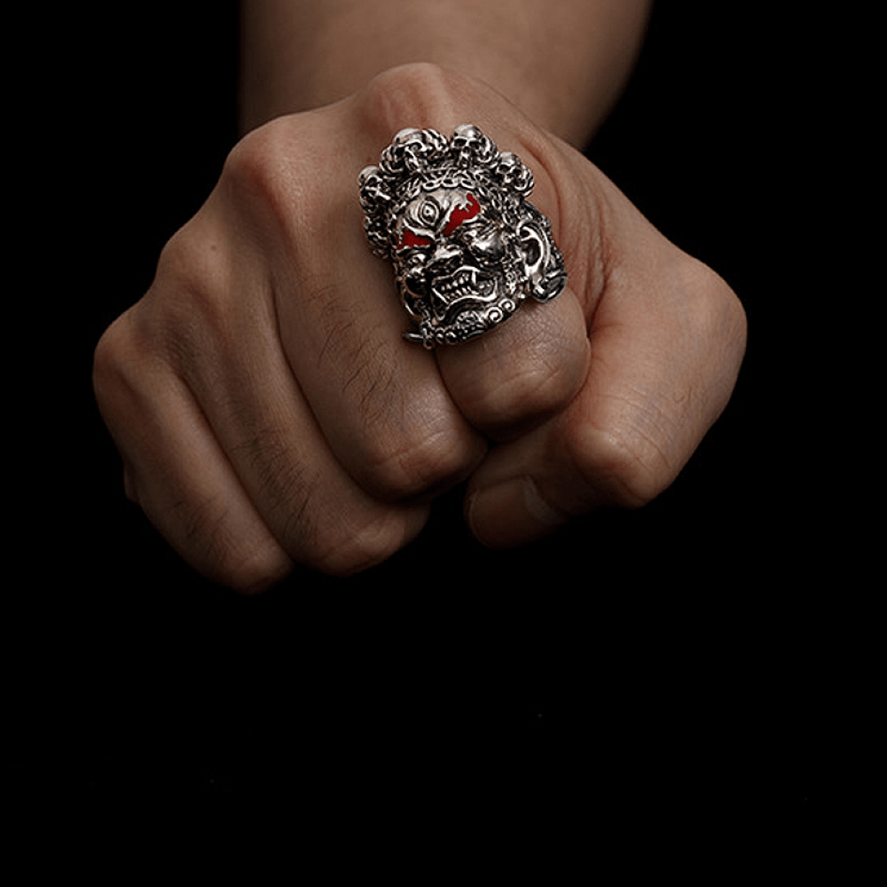 Buddha God of Wealth Stainless Steel Skull Ring | Gthic.com