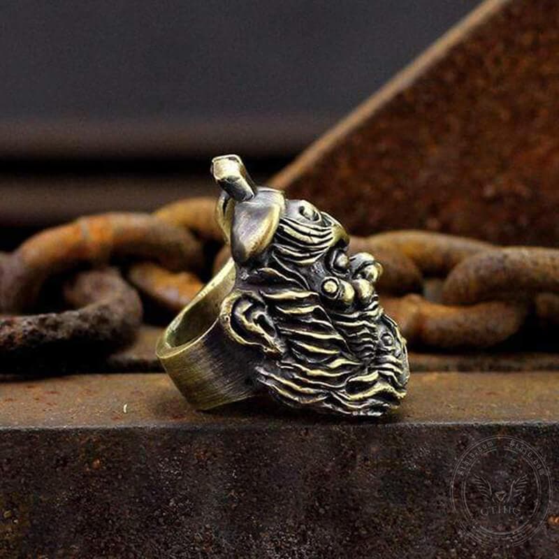 Chinese Ghost Catcher Zhong Kui Brass Mythology Ring