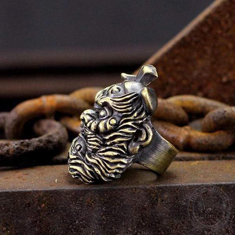 Chinese Ghost Catcher Zhong Kui Brass Mythology Ring