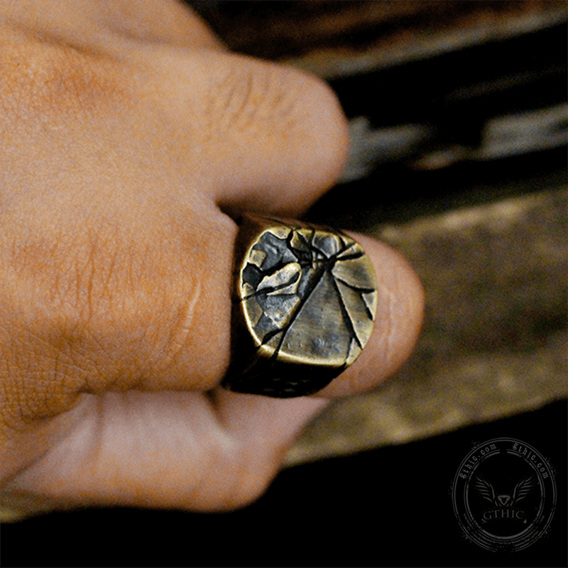 Cracked Stone Texture Sterling Silver Brass Ring