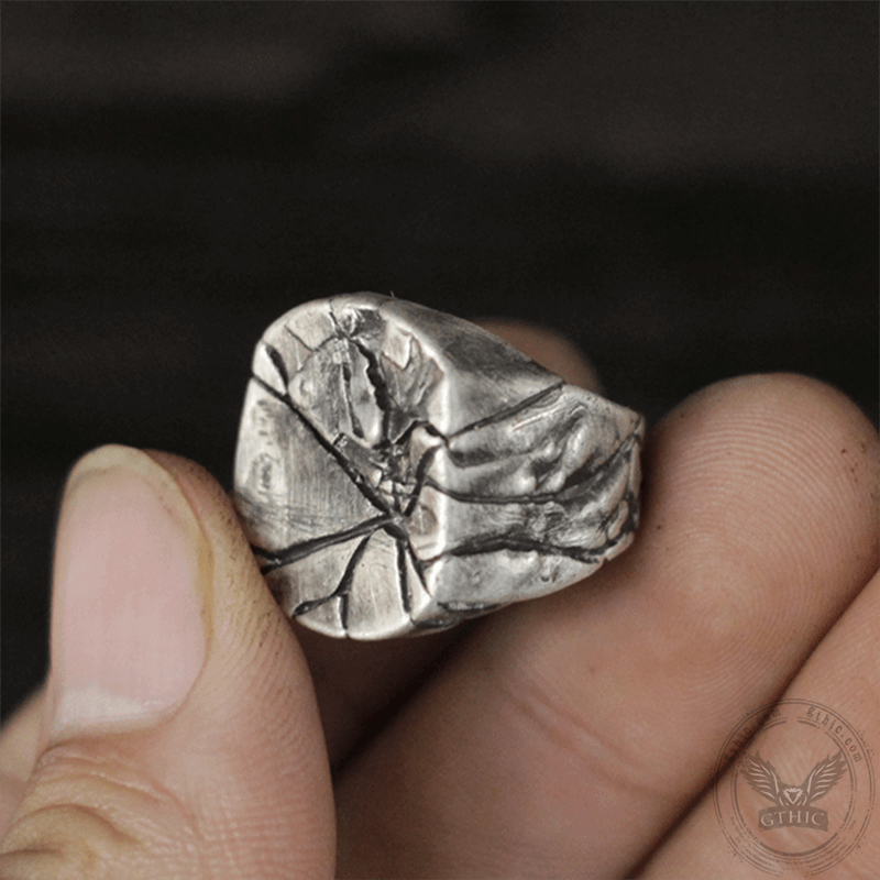 Cracked Stone Texture Sterling Silver Brass Ring