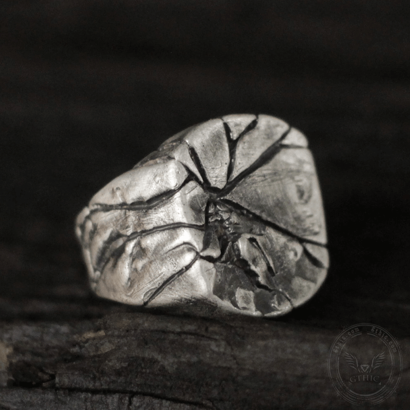 Cracked Stone Texture Sterling Silver Brass Ring
