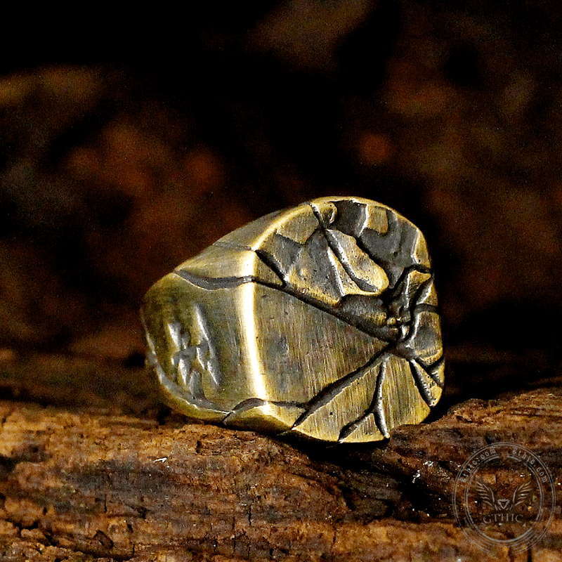 Cracked Stone Texture Sterling Silver Brass Ring