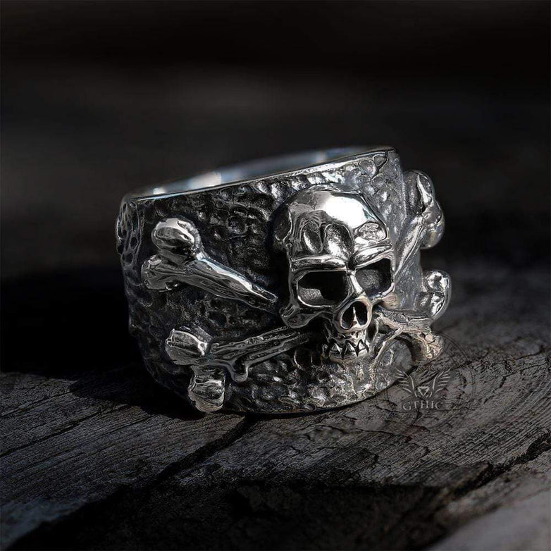 Crossbones Pirate Stainless Steel Skull Ring | Gthic.com