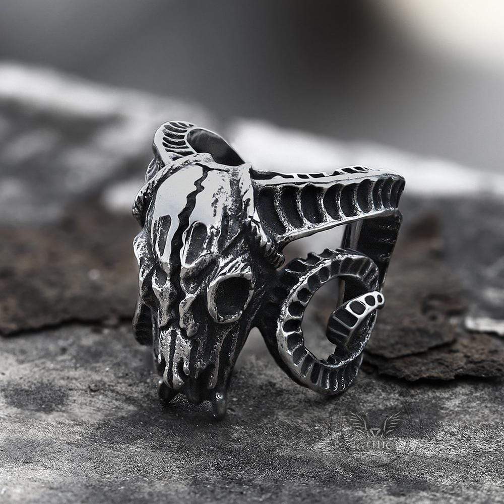 Domineering Sheep Head Stainless Steel Beast Skull Ring | Gthic.com