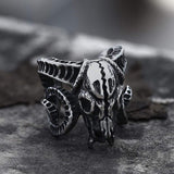 Domineering Sheep Head Stainless Steel Beast Skull Ring | Gthic.com
